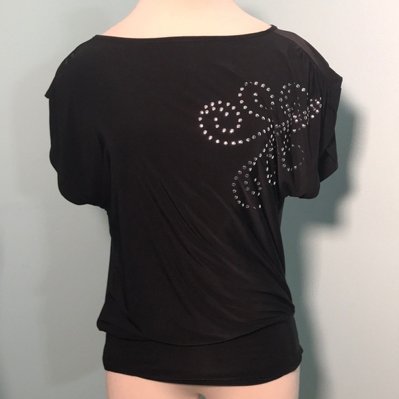 Don’t be jealous black blouse open back size M beaded slimming - Picture 1 of 4